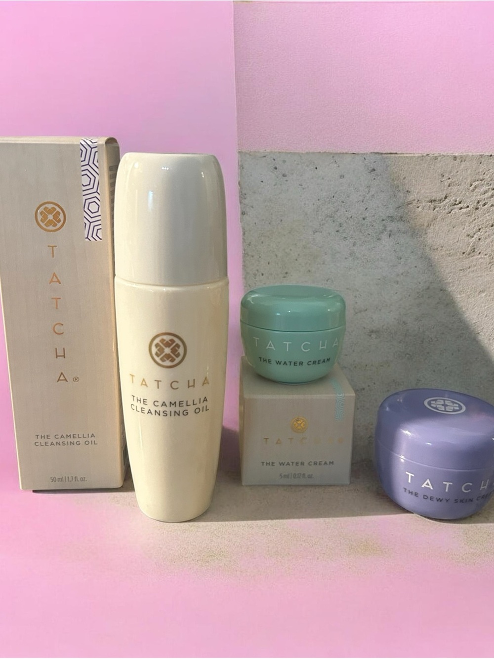 Tatcha The Camellia Cleansing Oil & Water & Dewey Cream Travel Size bundle